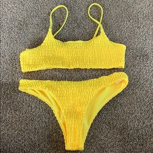 yellow smocked bikini